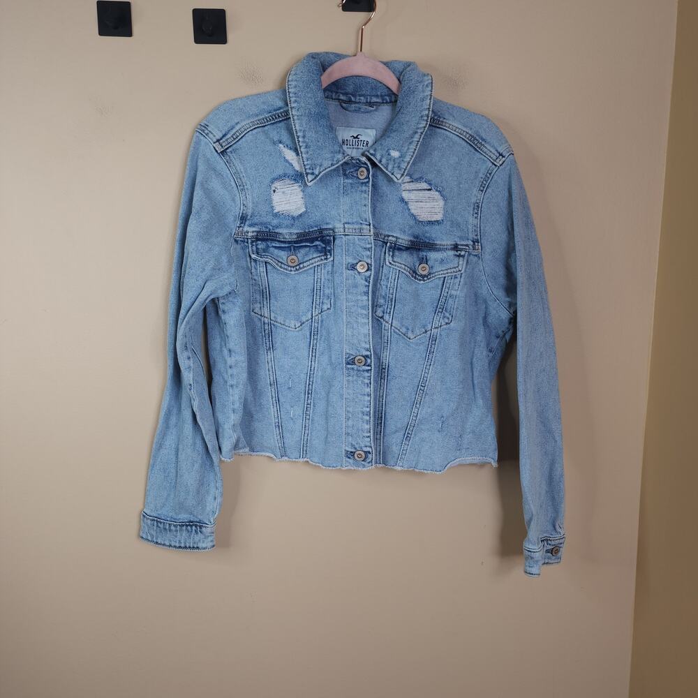 Hollister Light Wash Distressed Denim Jacket Size XL